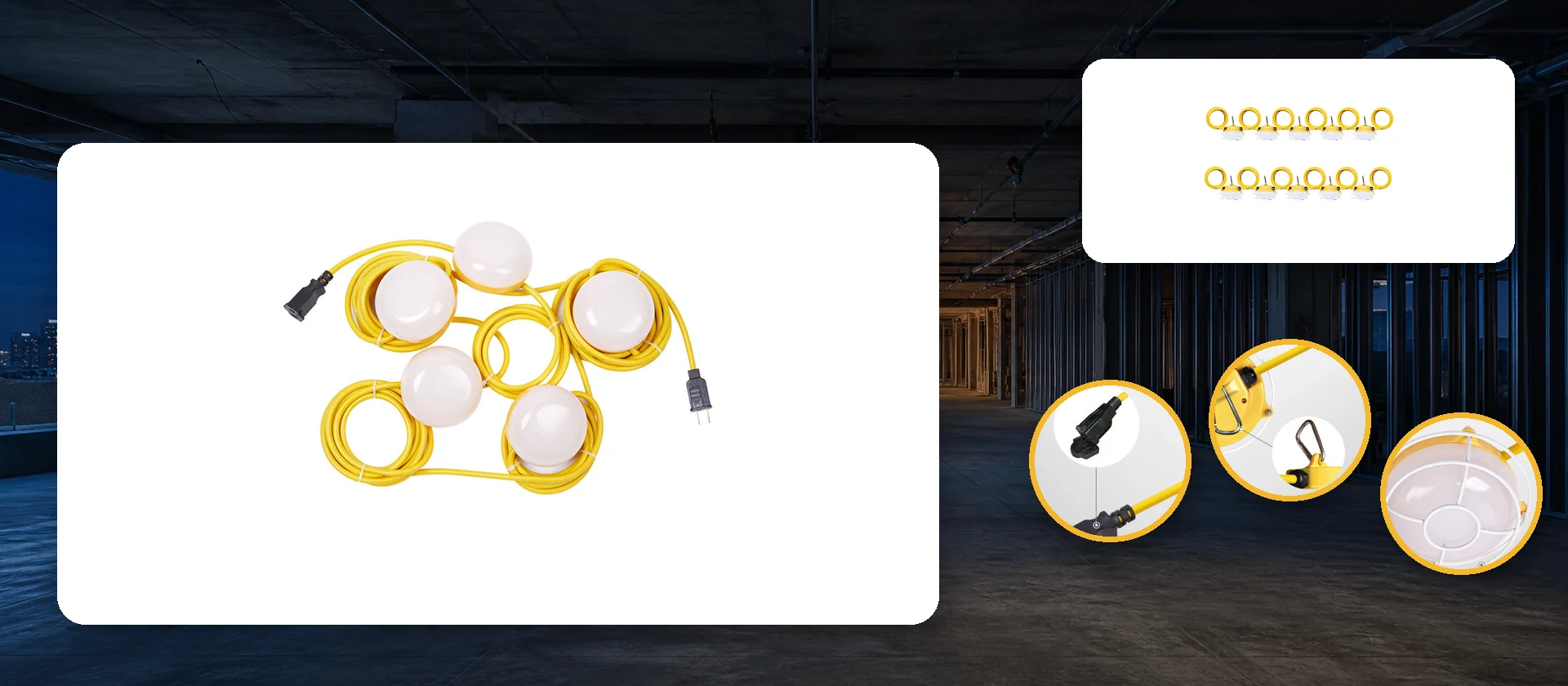 Linkable LED Construction String Lights for Job Sites